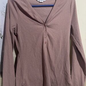 Athleta Mauve Buttoned Long Sleeve Tee